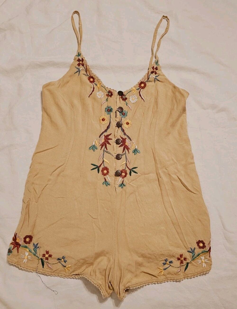 Urban Outfitters Shorts Romper Embroidery Flowers BOHO Yellow Sz 2